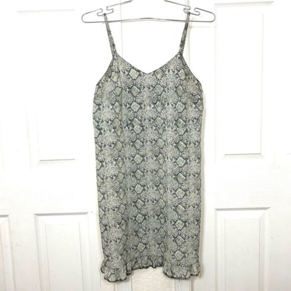Vintage 90’s Slip Dress Snakeskin Print Ruffle Hem V-neck Mini Dress Size - Picture 13 of 13